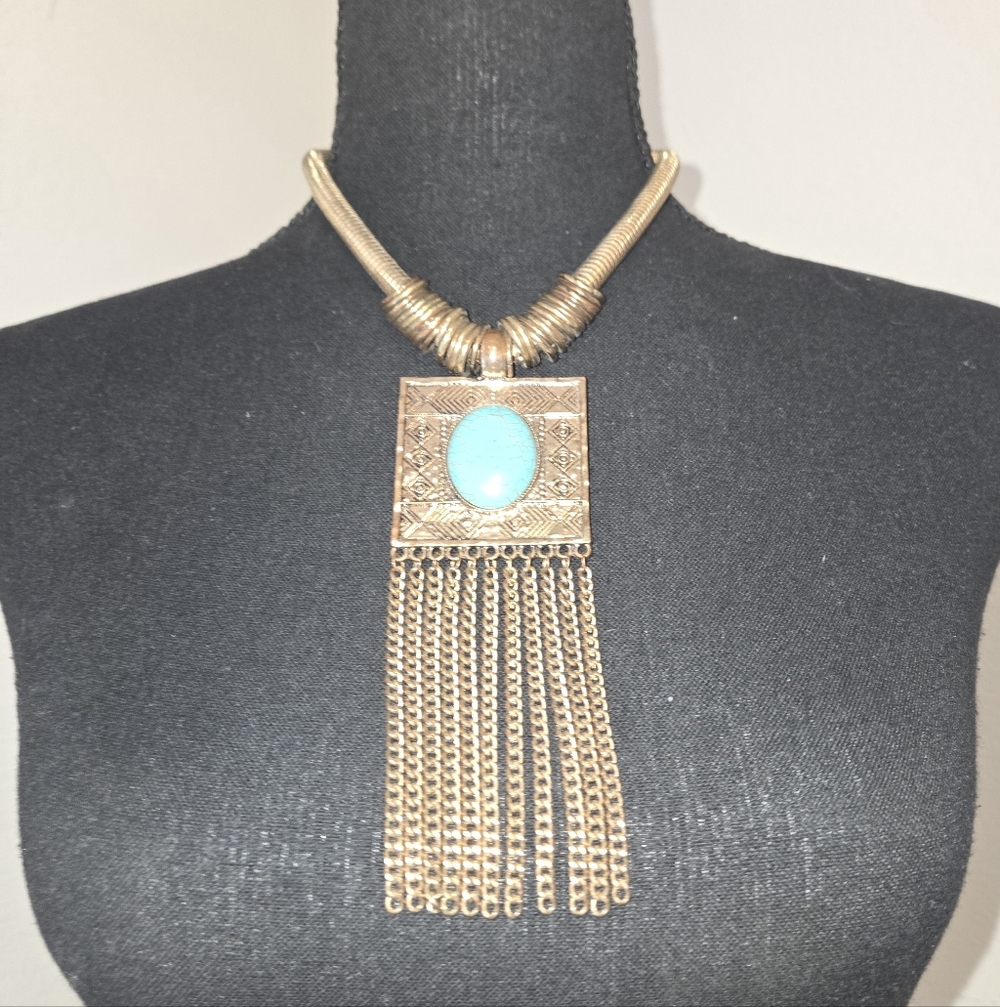 Turquoise and Gold Statement Necklace #sold